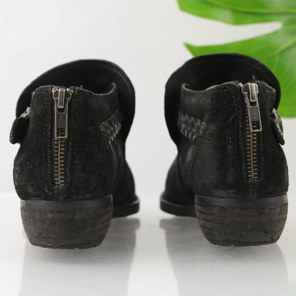 Born Womens Sylvia Boot Size 7.5 Black Suede Distressed Braided Strap Bootie - Picture 4 of 12